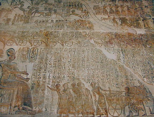 Ramses II op zijn troon vlak voor de Slag bij Kadesh
